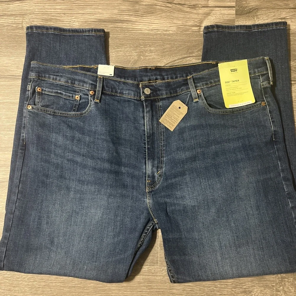 Levi's 502 Taper Dark Wash Stretch Flex Blue Jeans Size 48x32, New With Tags